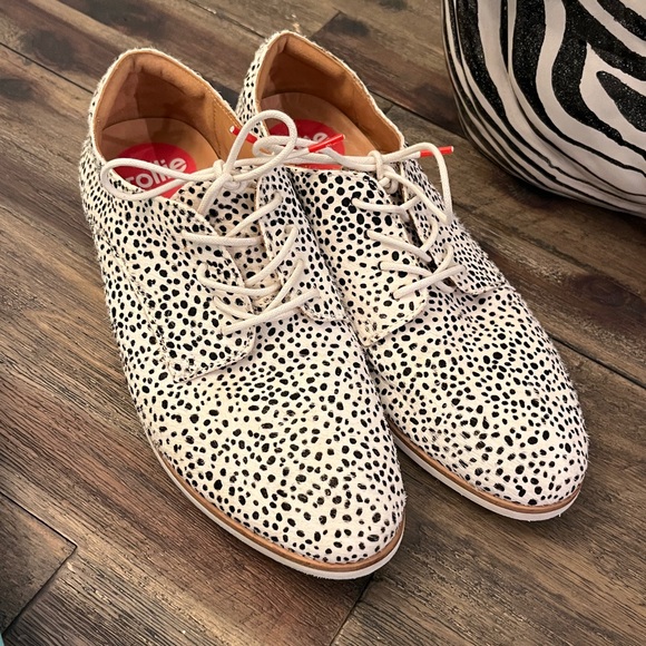 Rollie Australia Pony Hair -Snow Leopard Derby Leather Flats - Picture 4 of 16